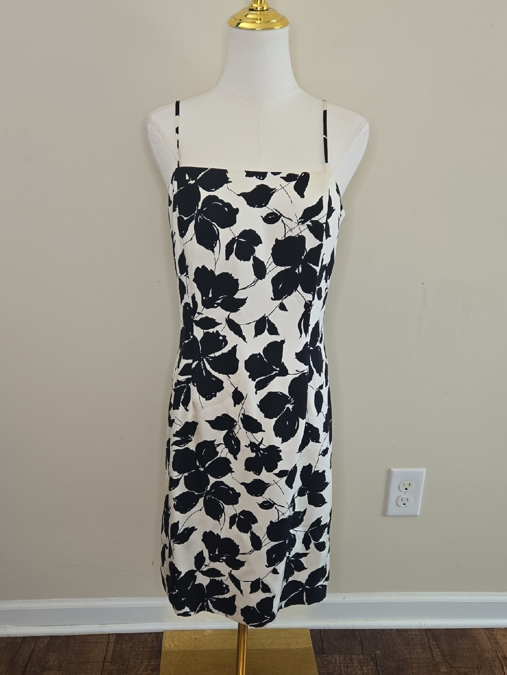 Ann Taylor Black White Silk Dress Vintage Y2K Floral Slip 8P Classic